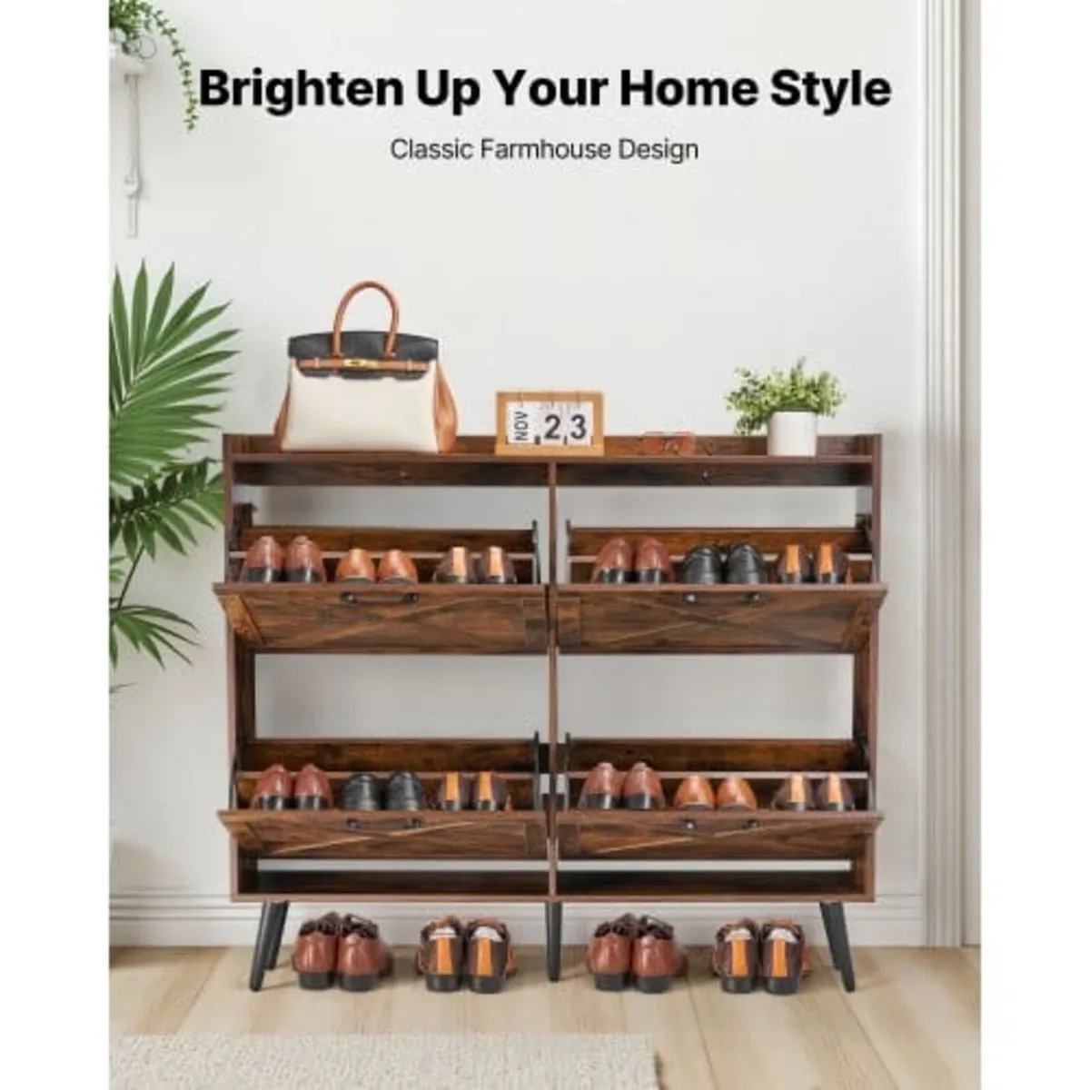 Shoe Cabinet with 4 Flip Drawers, Farmhouse Shoes - Image 3