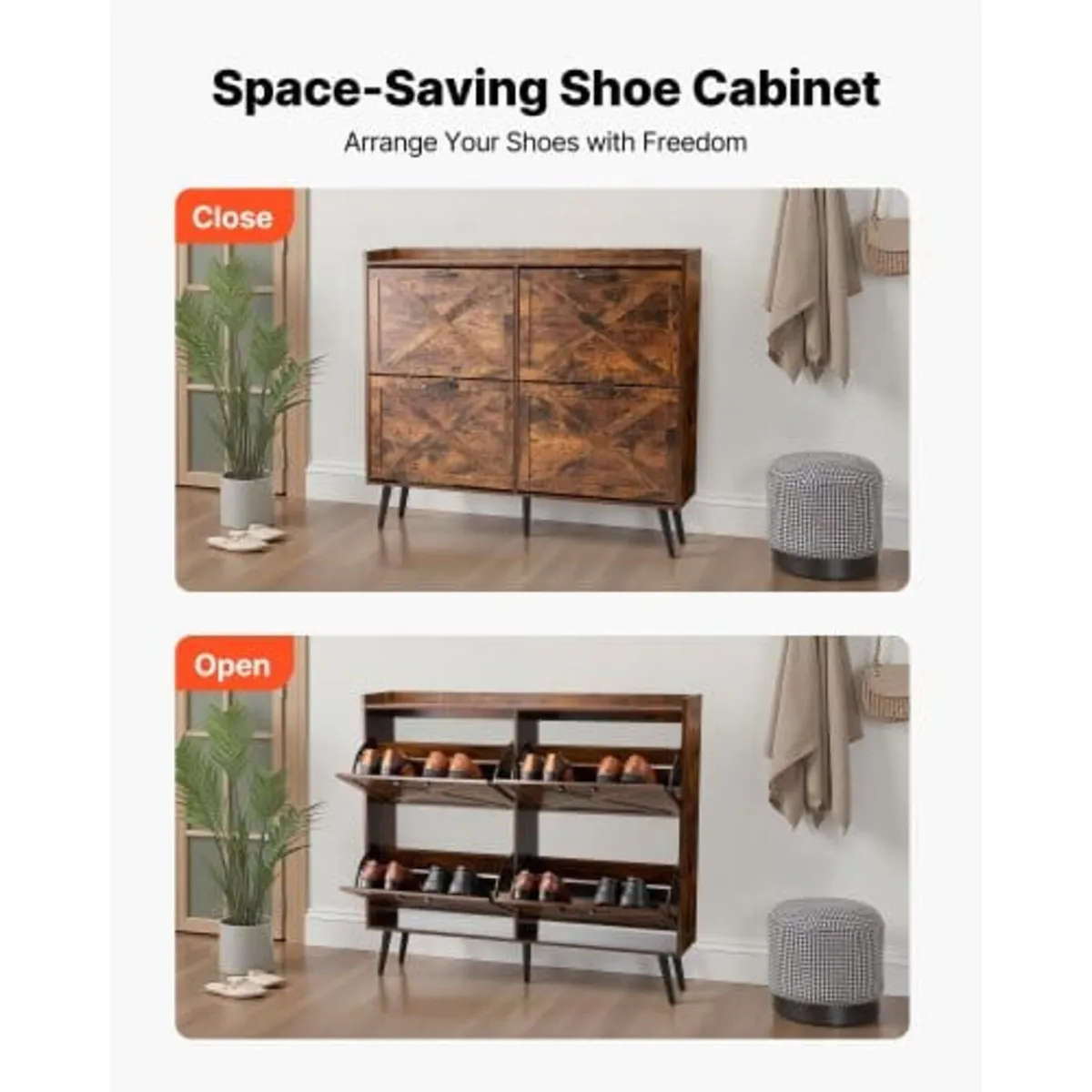 Shoe Cabinet with 4 Flip Drawers, Farmhouse Shoes - Image 4