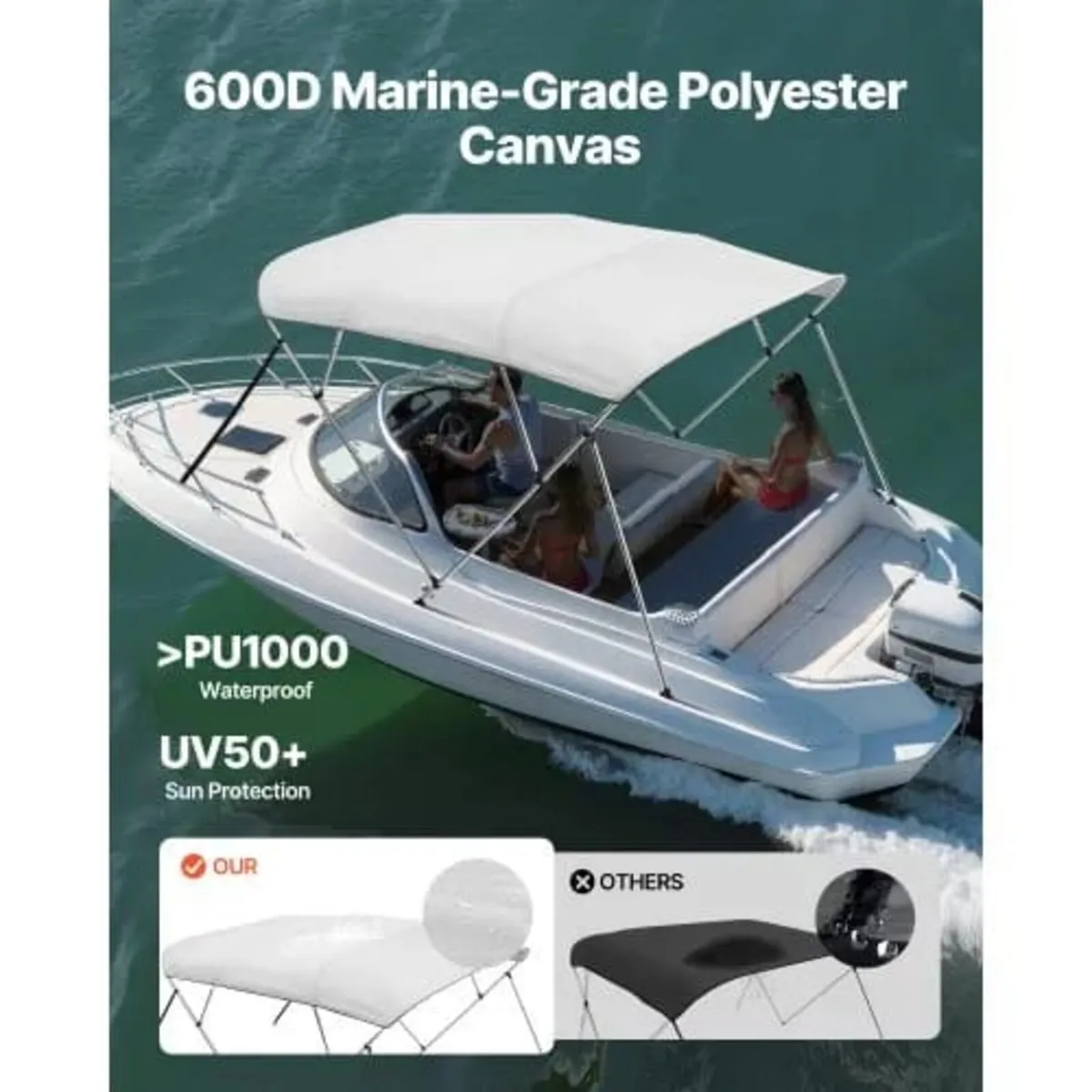 4 Bow Boat Bimini Tops, 600D Polyester Canopy with - Image 2
