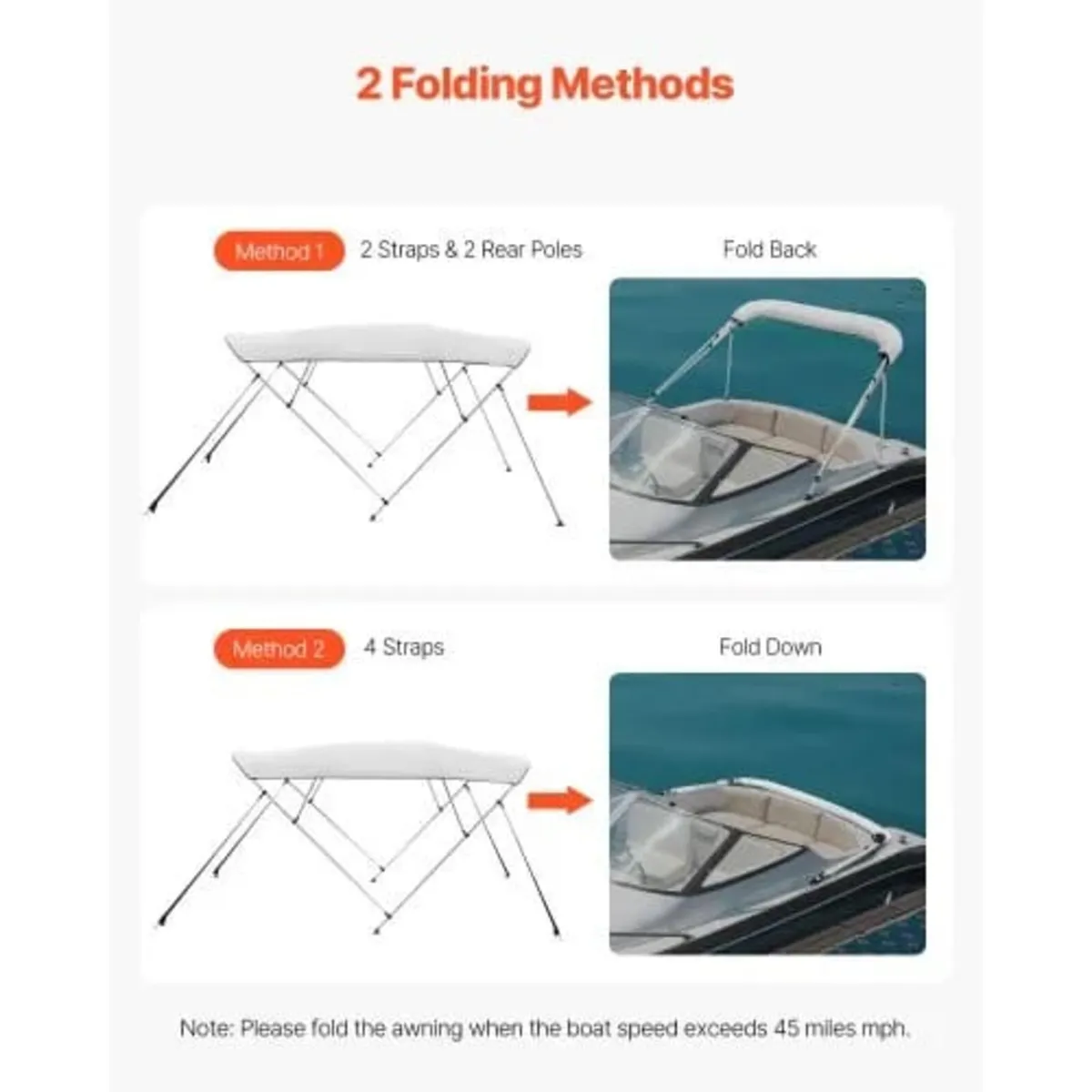 4 Bow Boat Bimini Tops, 600D Polyester Canopy with - Image 3