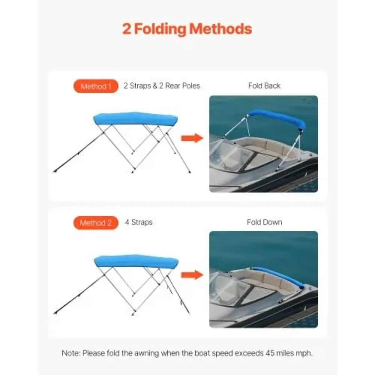 3 Bow Boat Bimini Tops, 600D Polyester Canopy with - Image 3