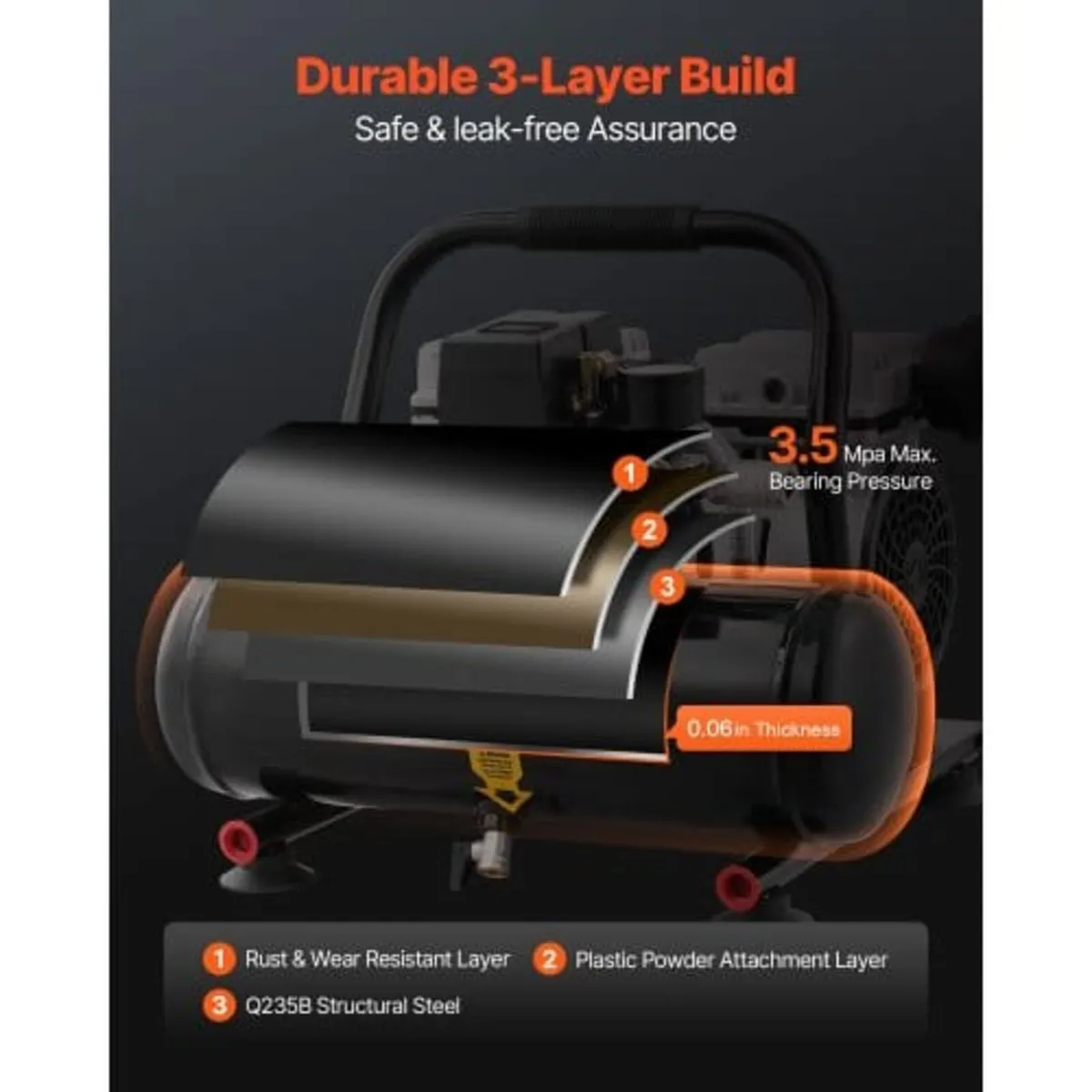 Air Compressor, 1 Gallon Steel Tank, 1HP 1.5 CFM 7 - Image 3