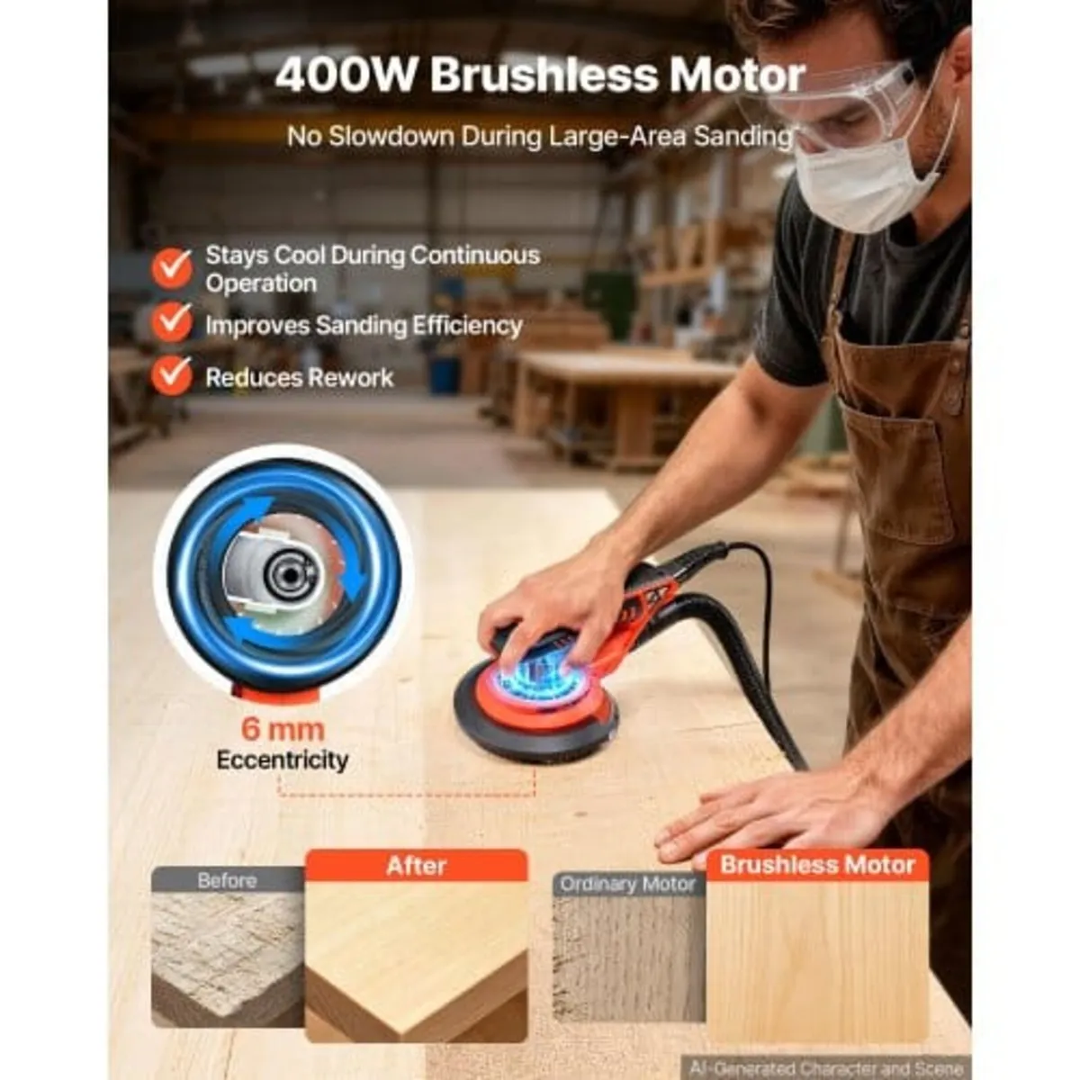 152mm Random Orbital Sander 400W Brushless Orbital - Image 3