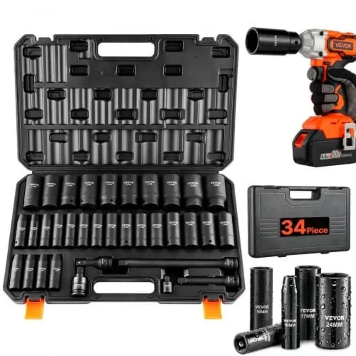 1/2" Drive Deep Impact Socket Set, 34pcs Socket Se - Image 1