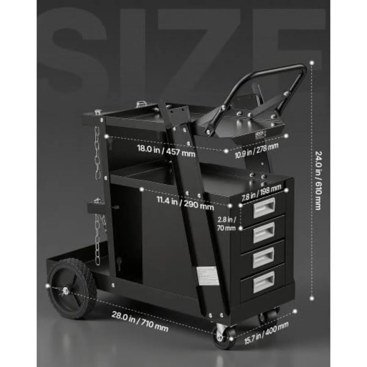 Welding Cart, 2-Tier 4 Drawers Welder Cart with 12 - Image 2