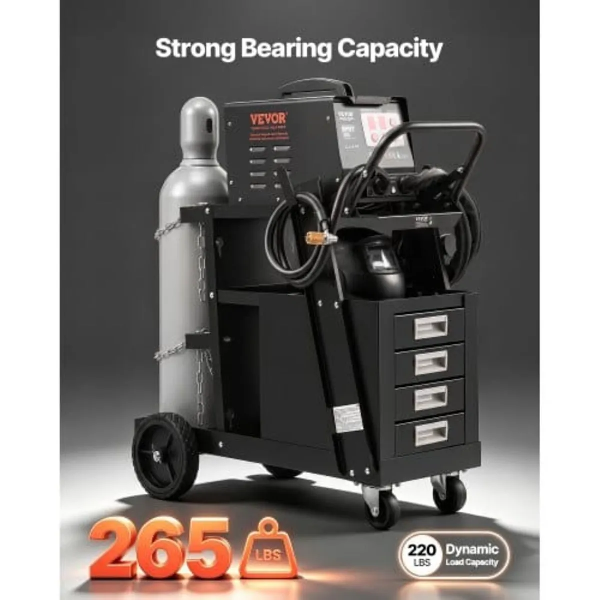 Welding Cart, 2-Tier 4 Drawers Welder Cart with 12 - Image 3