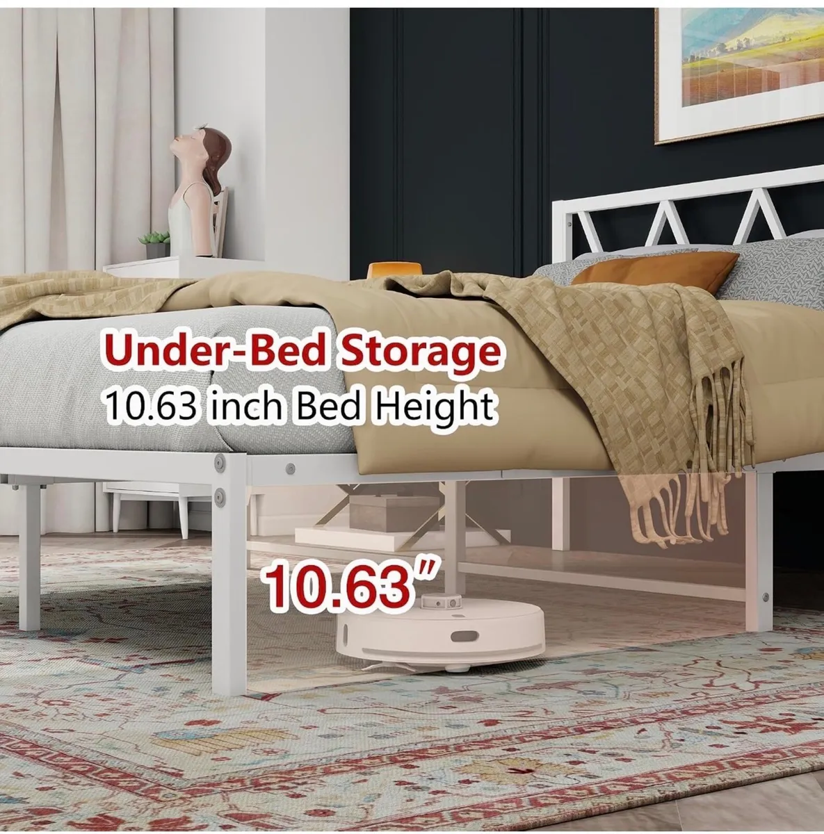King Size Bed Frame with Headboard, Heavy Duty Met - Image 2