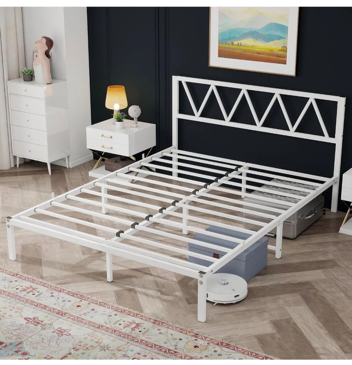 King Size Bed Frame with Headboard, Heavy Duty Met - Image 3