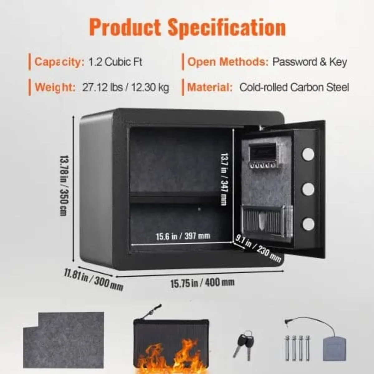 Safe, 33.9 L Home Safe, Steel Security Safe with D - Image 4