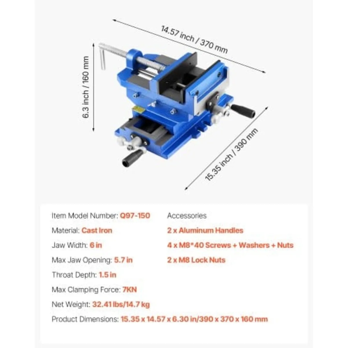 Cross Slide Drill Press Vise, 6 Inch Jaw Width, 2 - Image 4