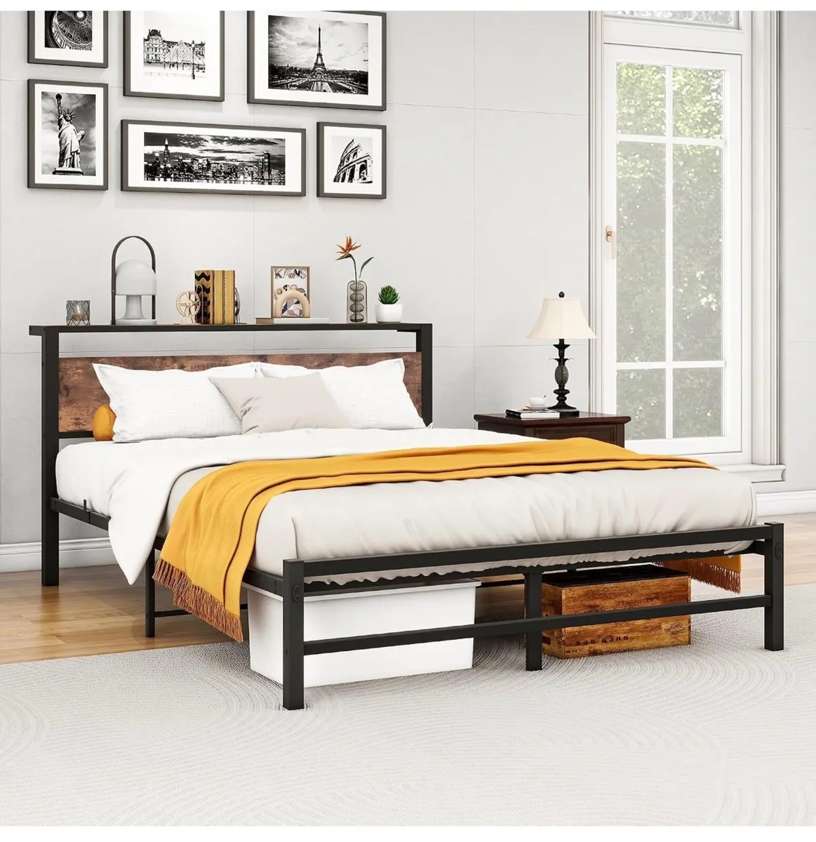 King Size Bed Frame with Headboard,Metal Bed 150x2 - Image 3