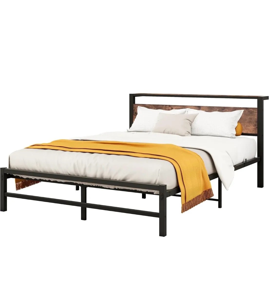 King Size Bed Frame with Headboard,Metal Bed 150x2 - Image 4