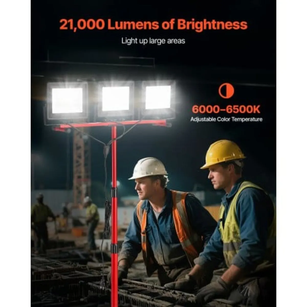 LED Work Light with Stand, 21000 Lumens, Three-Hea - Image 3