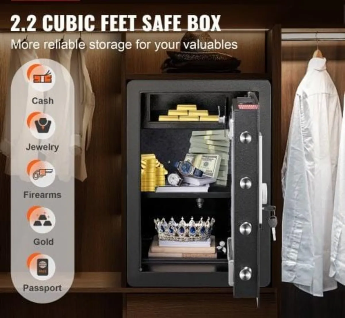 Safe, 62 L Home Safe, Steel Security Safe with Fin - Image 2