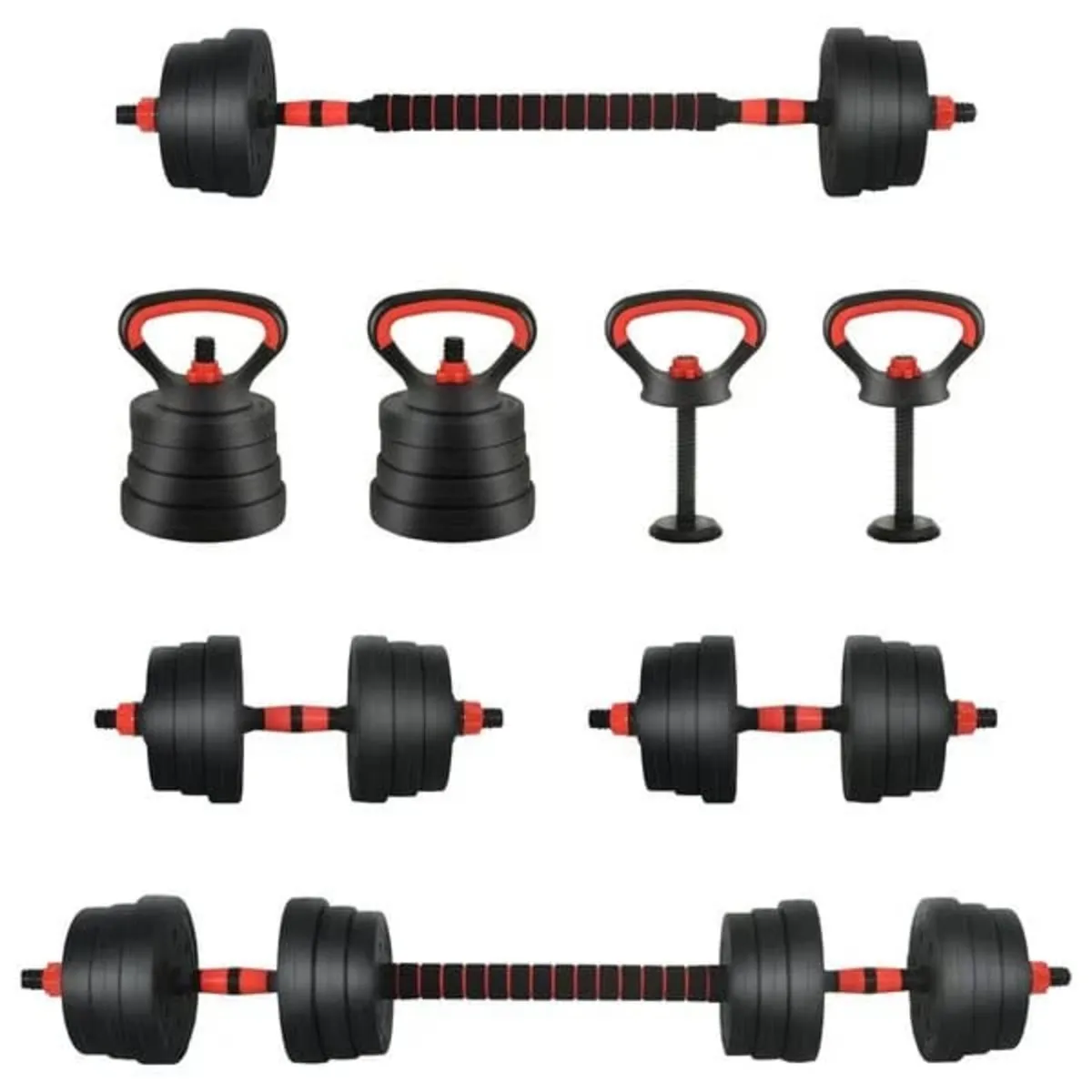 4-in-1 Dumbbell Barbell Kettlebell Set 20 kg Black - Image 1
