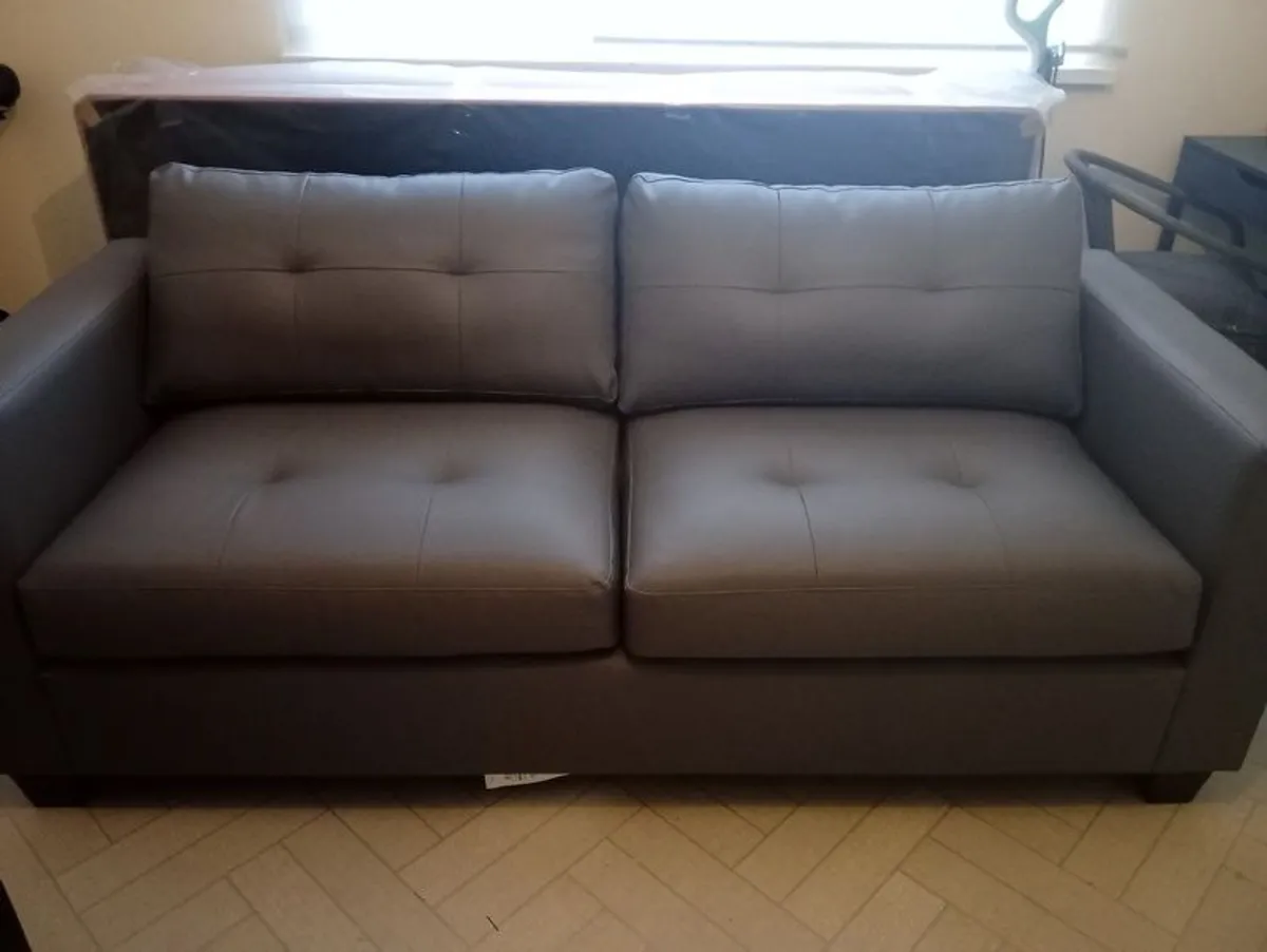 Leather Grey 3 Seater Sofa - Image 3