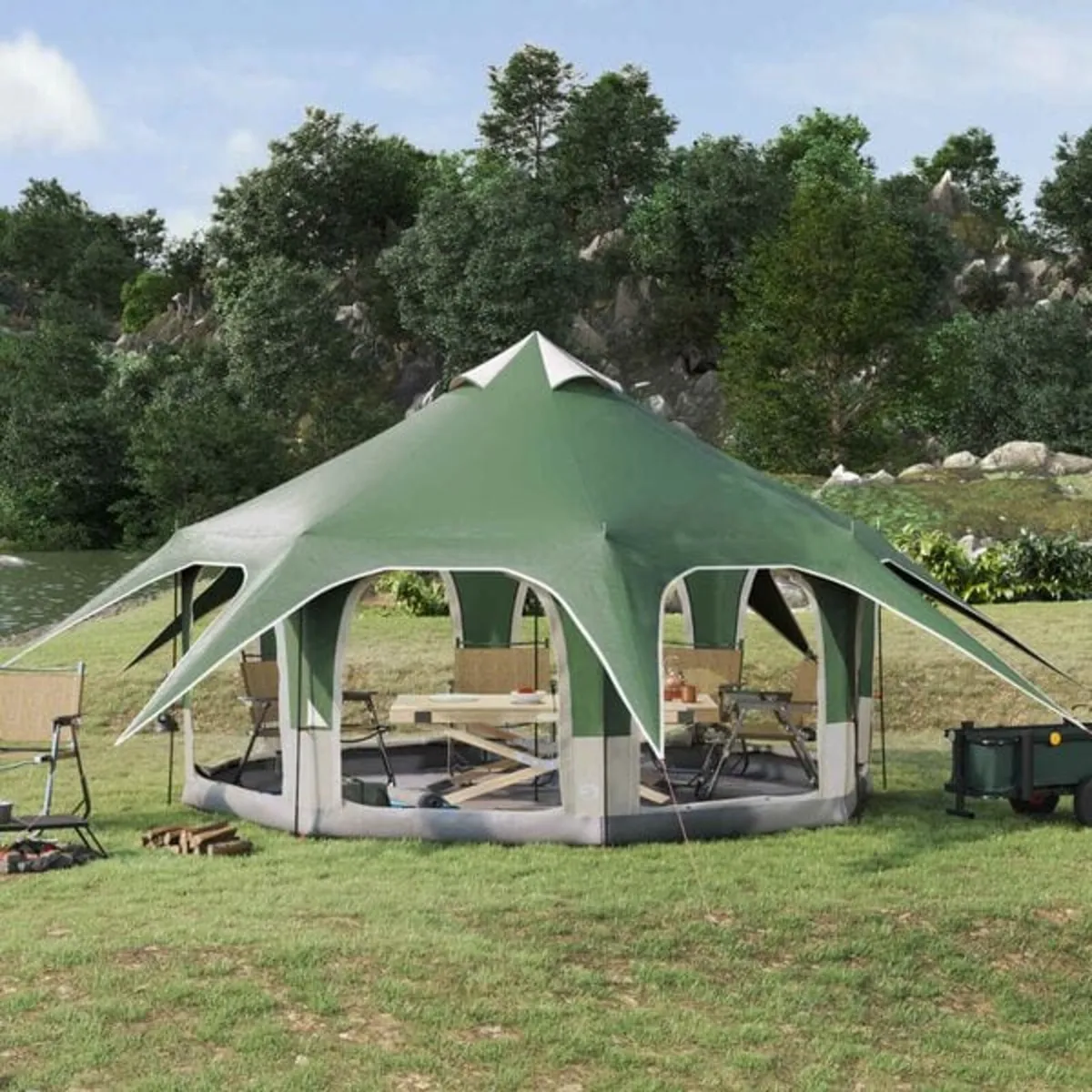 Family Tent 5-Person Green 185T Polyester with PU - Image 1