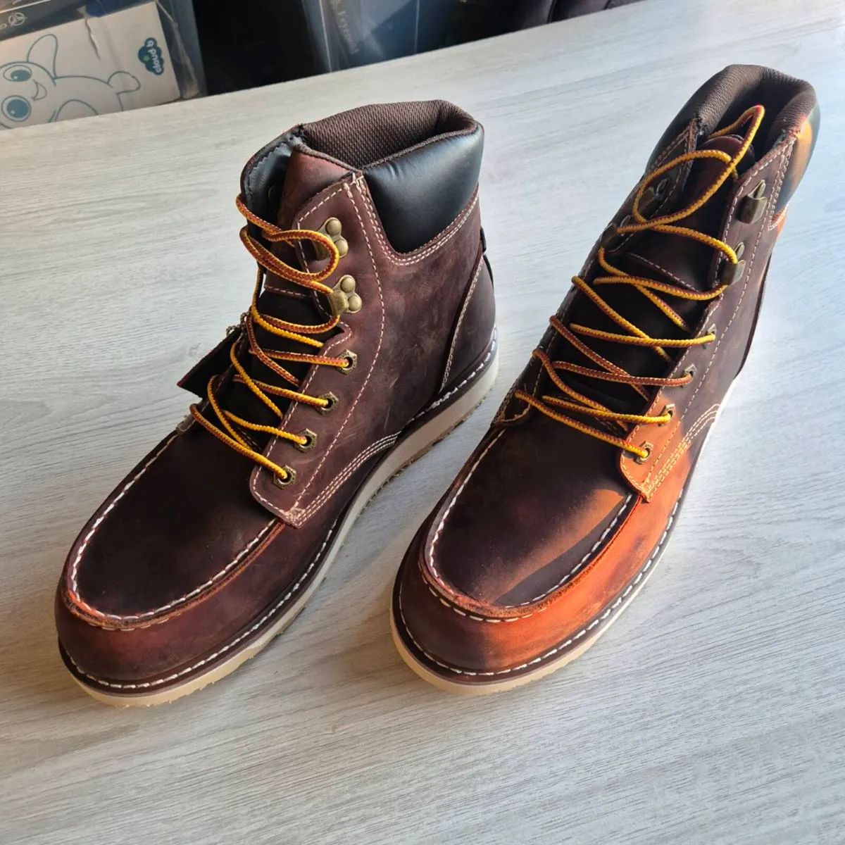 Leather Moc Toe Boots, UK 10.5 EU 45.5 - Image 1