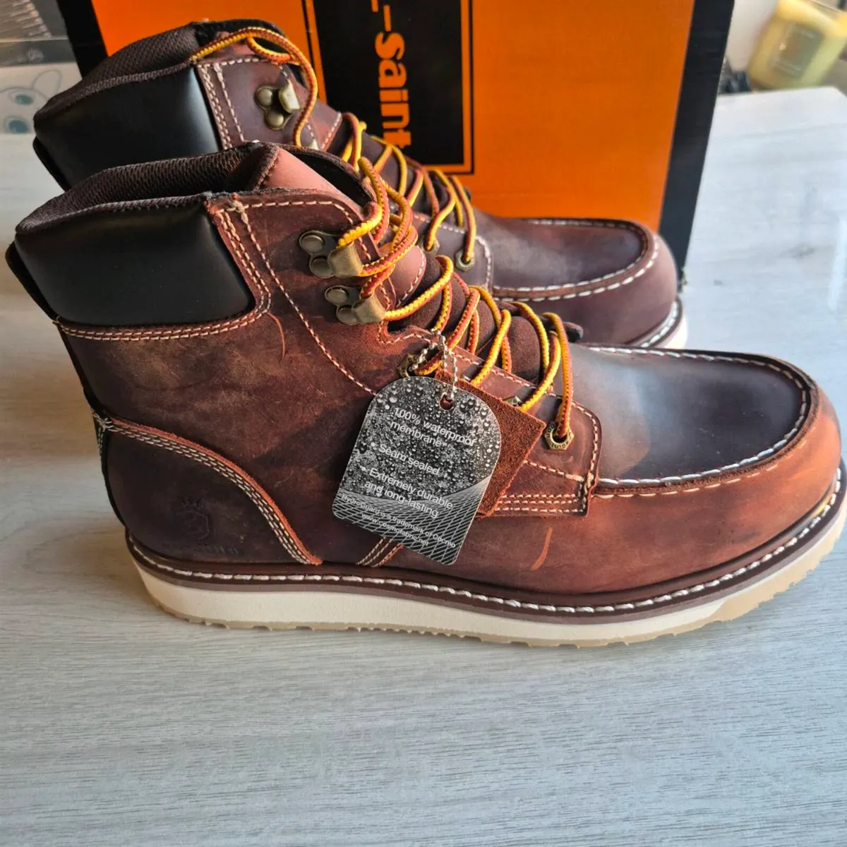 Leather Moc Toe Boots, UK 10.5 EU 45.5 - Image 3