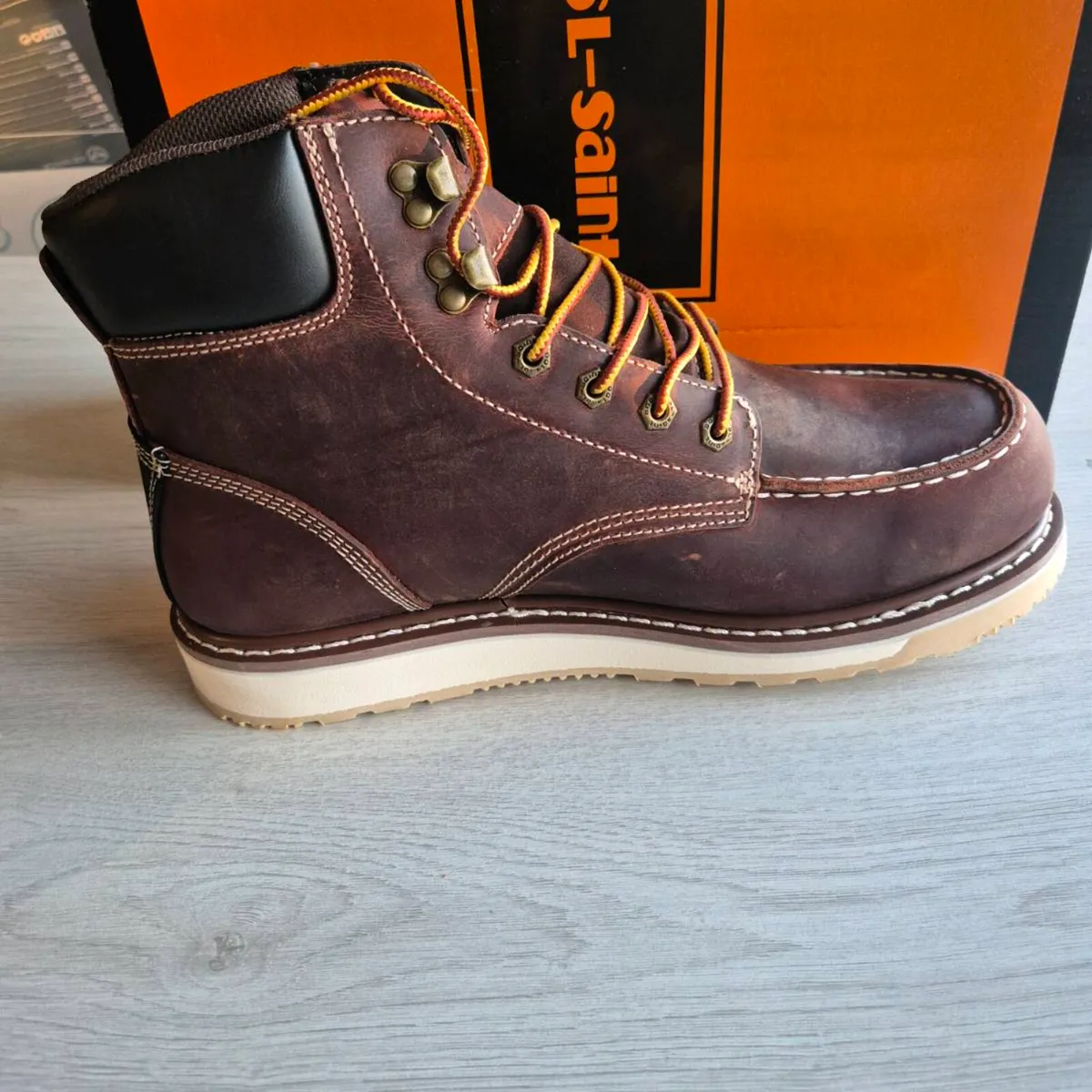 Leather Moc Toe Boots, UK 10.5 EU 45.5 - Image 4