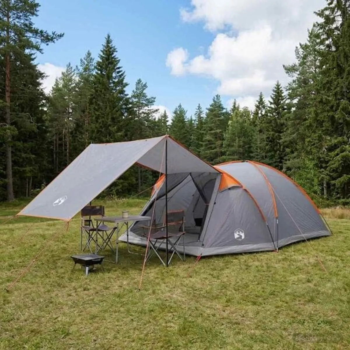 Cabin Tent 8-Person Grey and Orange Polyester and - Image 2