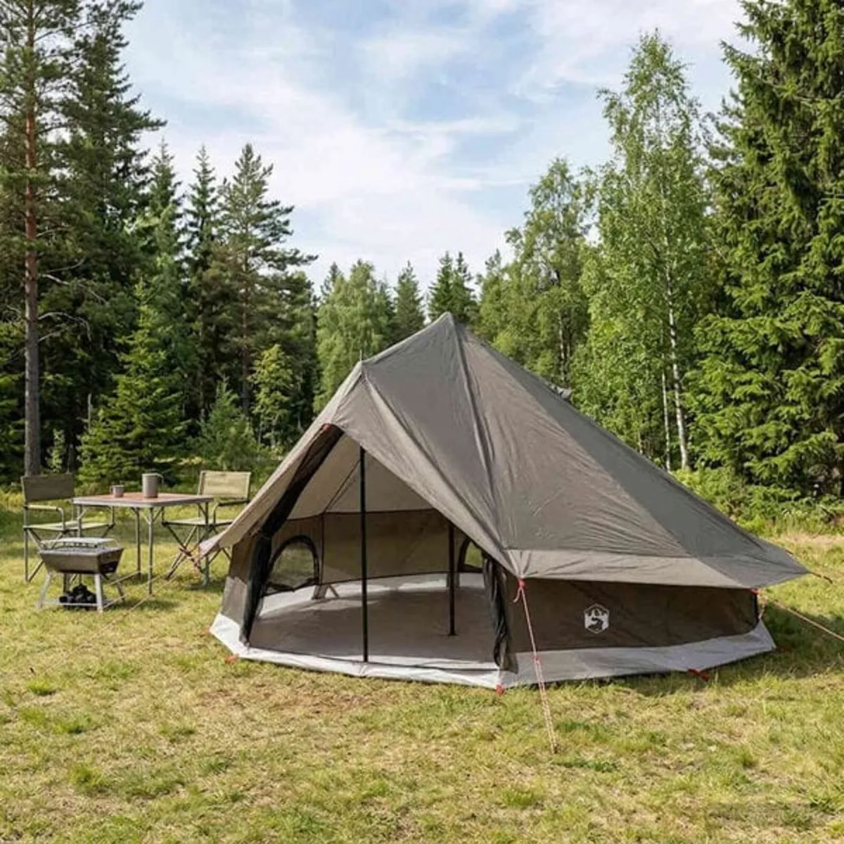 Tipi Tent 18-Person Brown Grey Polyester and Steel - Image 4