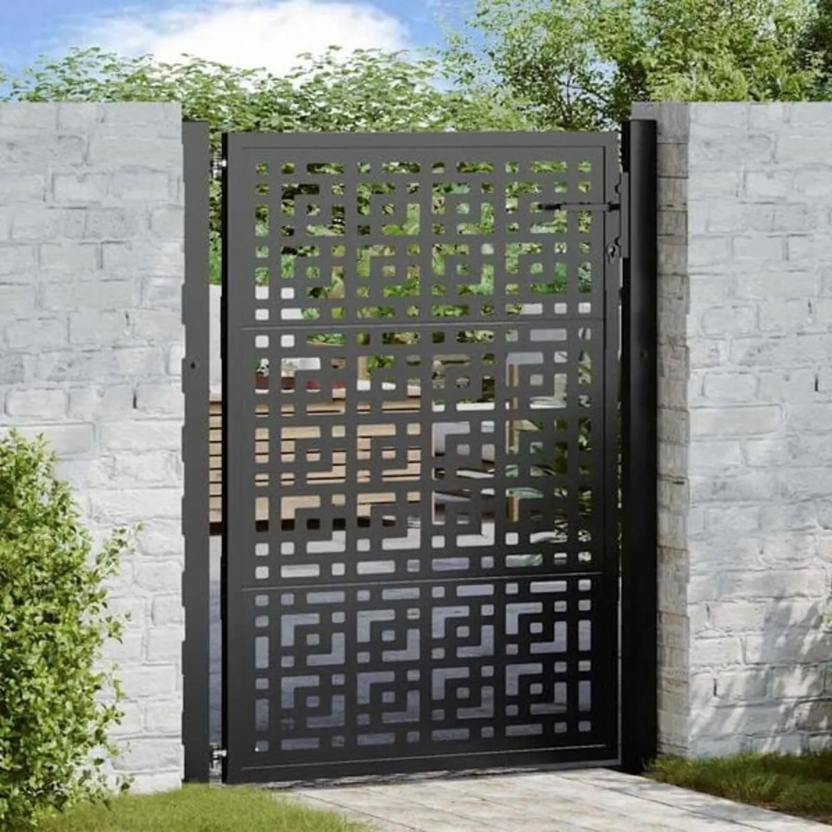 Garden Gate Black 100x125 cm Steel Cross Design

D - Image 3