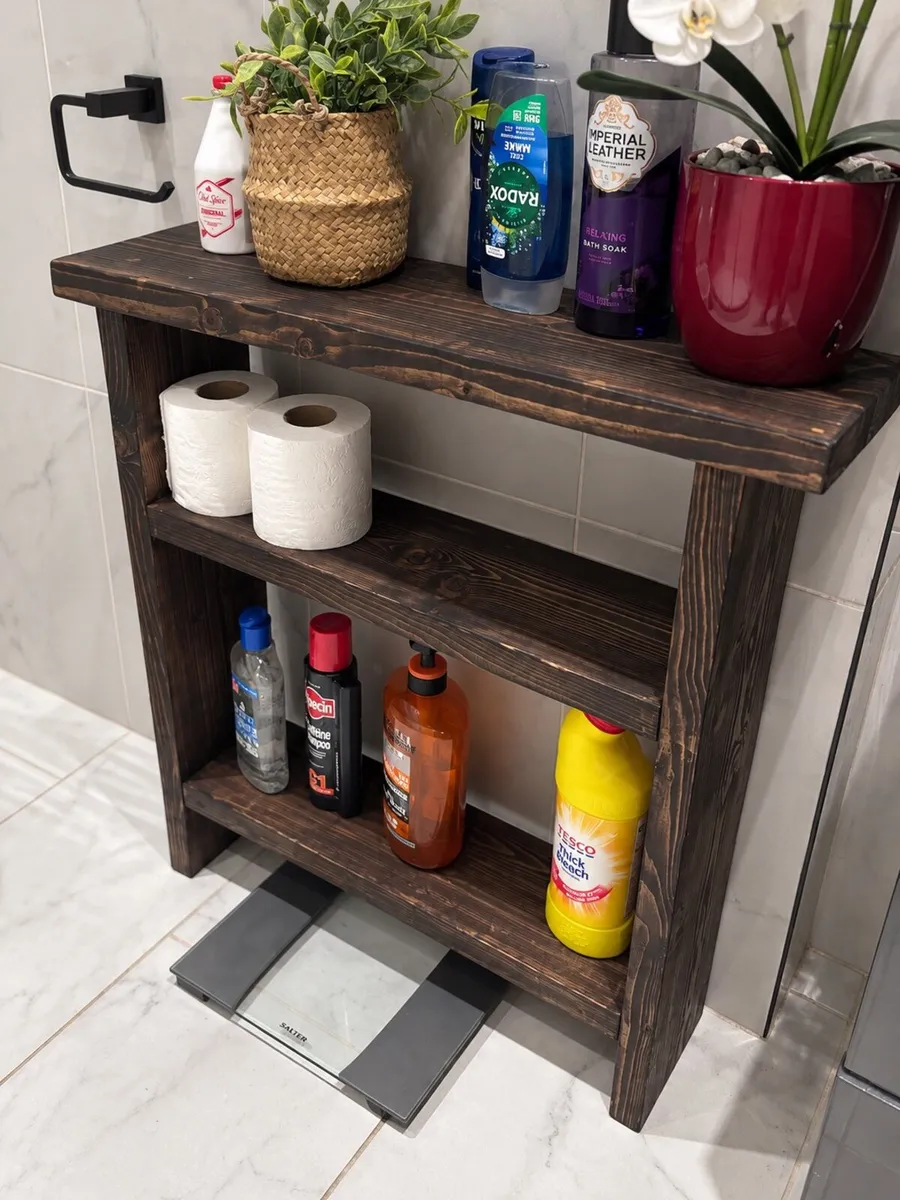 Rustic Wood Bathroom Storage in Vintage Black - Image 1