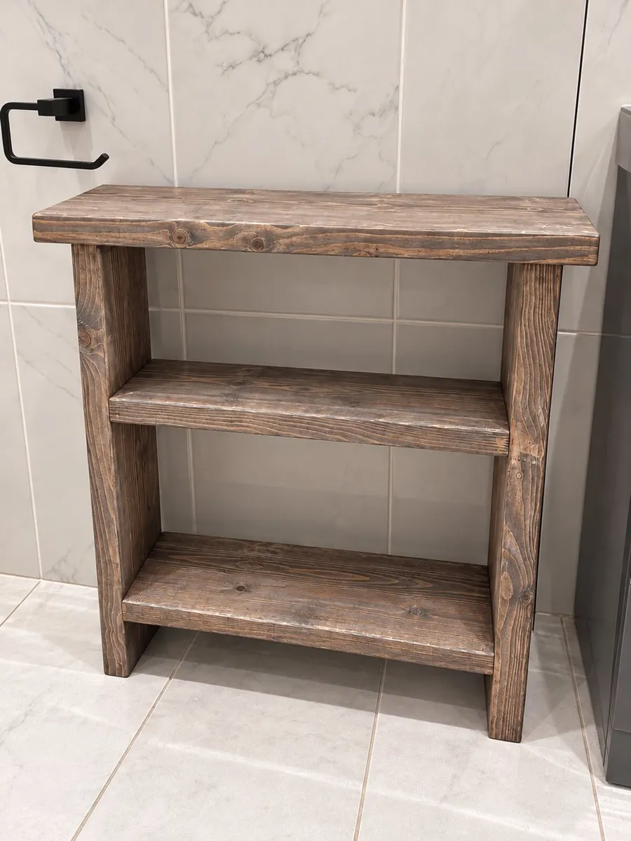 Rustic Wood Bathroom Storage Aged Oak/Lime Finish - Image 2