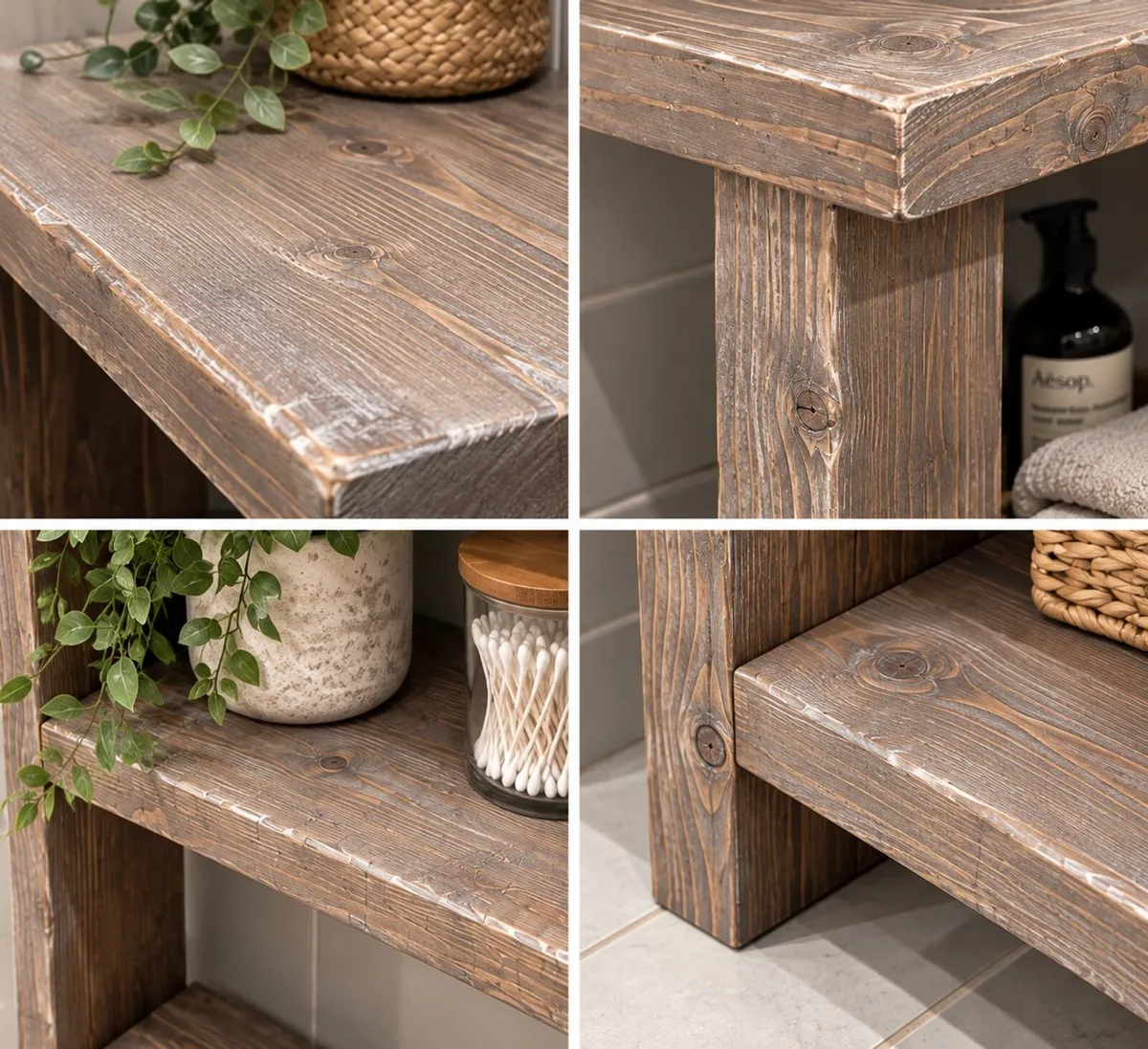 Rustic Wood Bathroom Storage Aged Oak/Lime Finish - Image 3