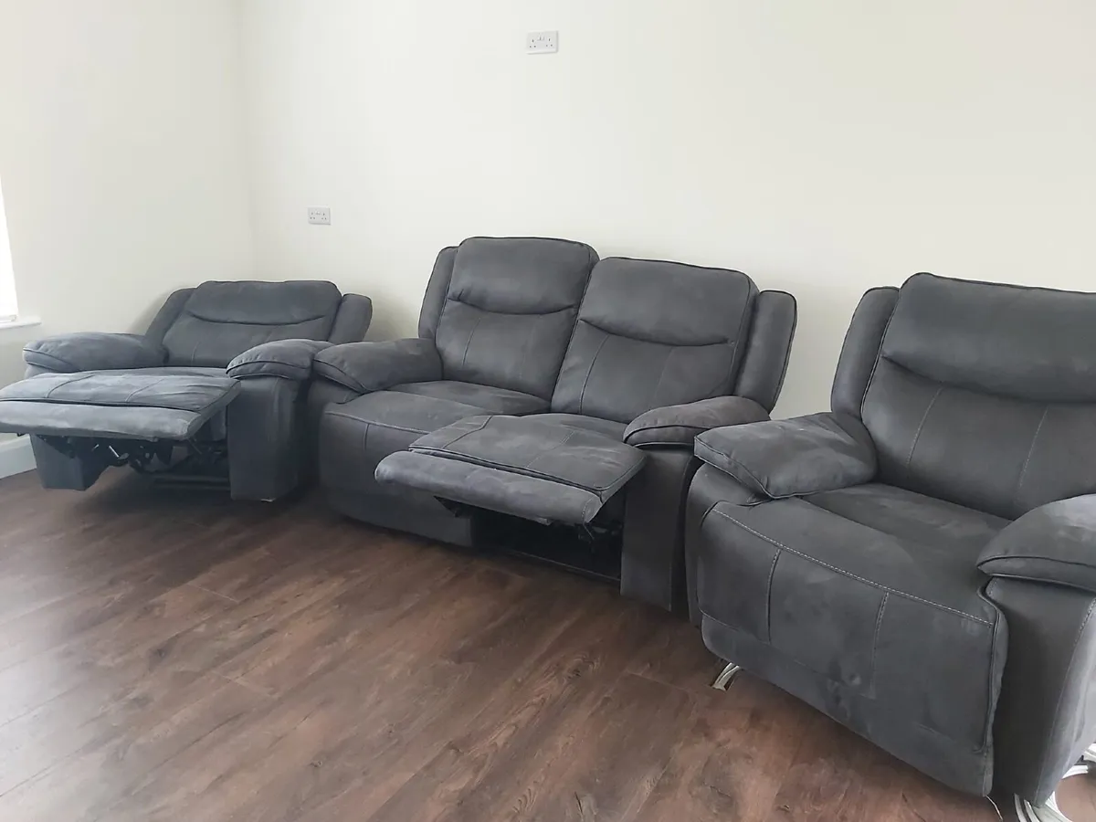 Reclining Suede Sofa and two Armchairs - Image 3