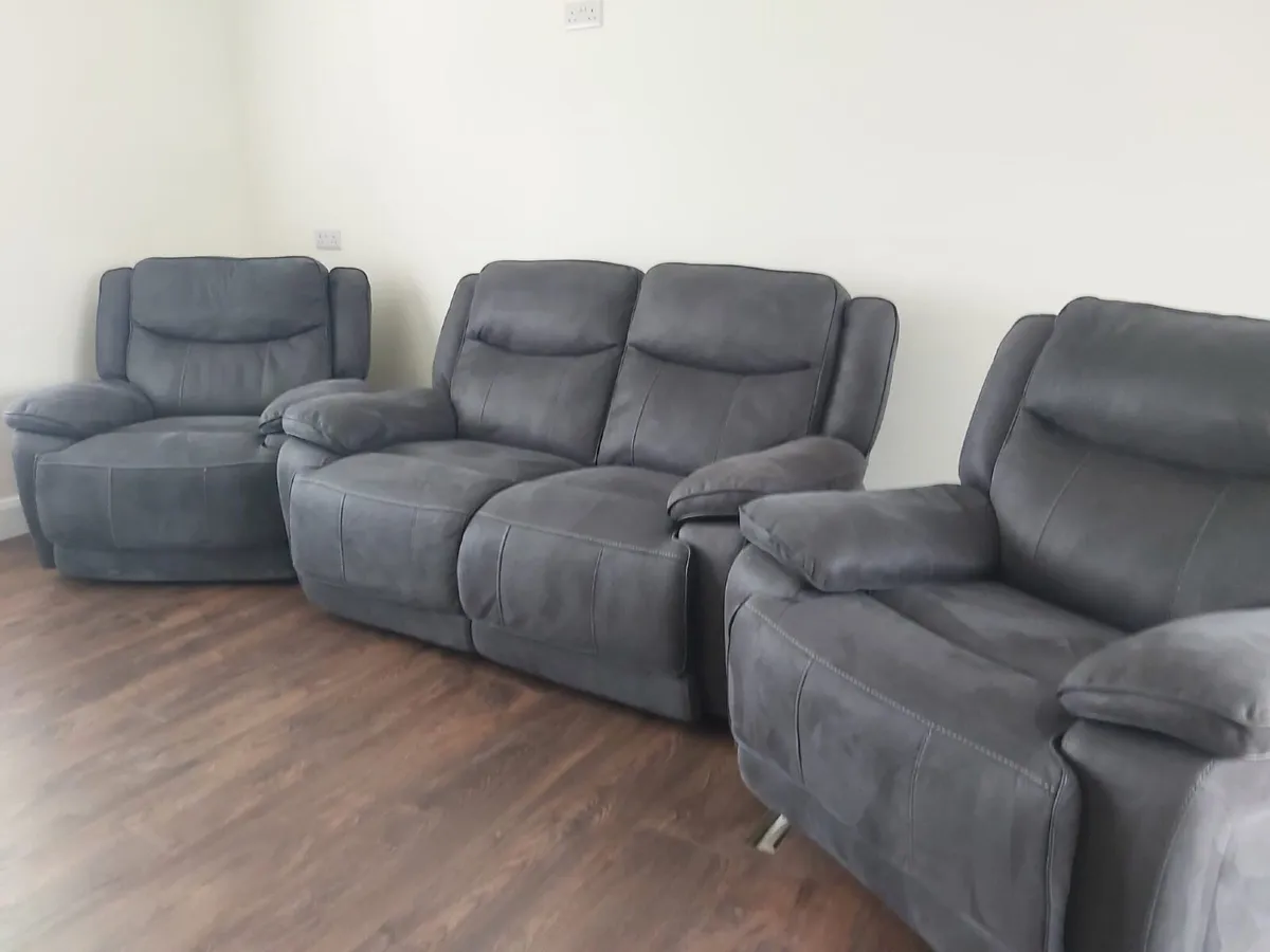 Reclining Suede Sofa and two Armchairs - Image 1