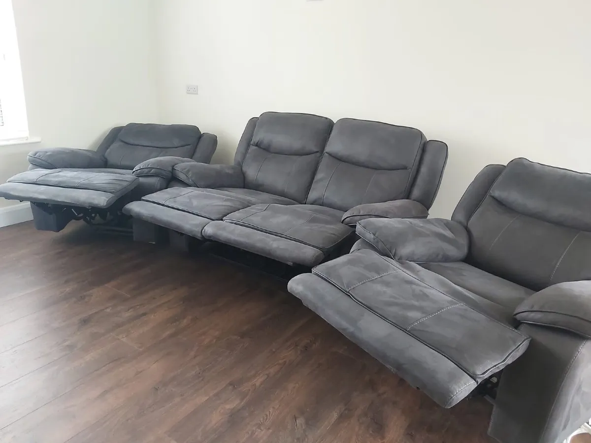 Reclining Suede Sofa and two Armchairs - Image 2