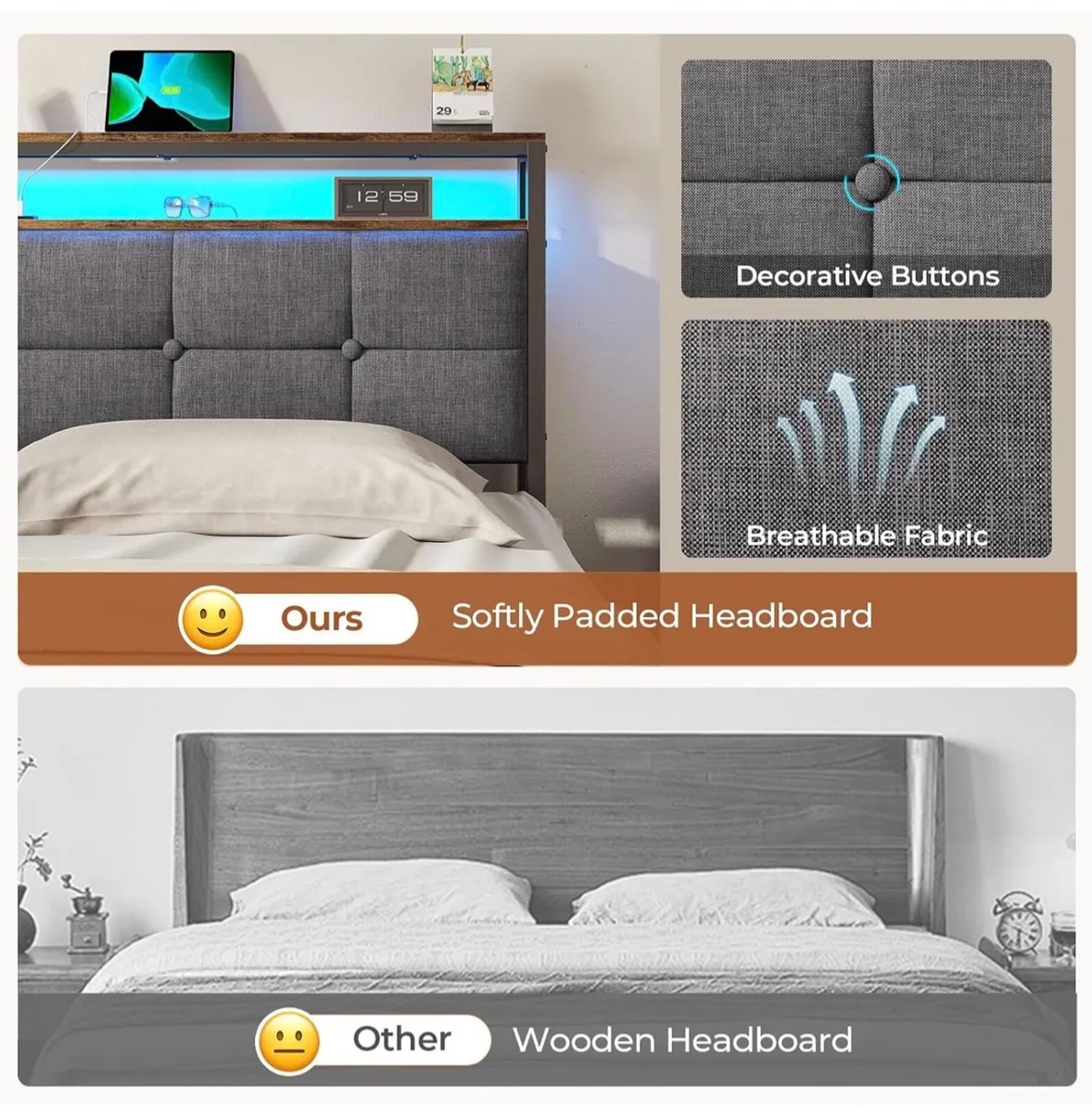 King Size Bed Frame 150x200 with Storage Upholster - Image 3