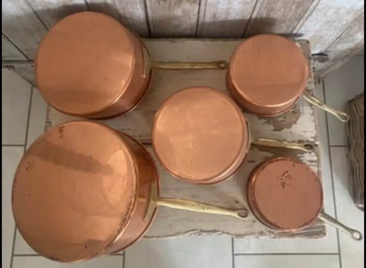 Set of 5 Vinatge copper pots - Image 3