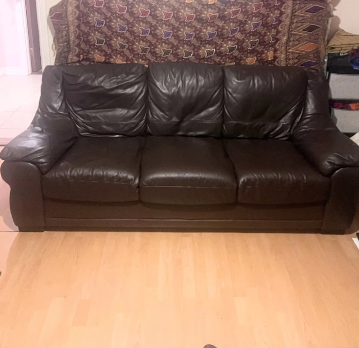 3 seater dark brown leather sofa
