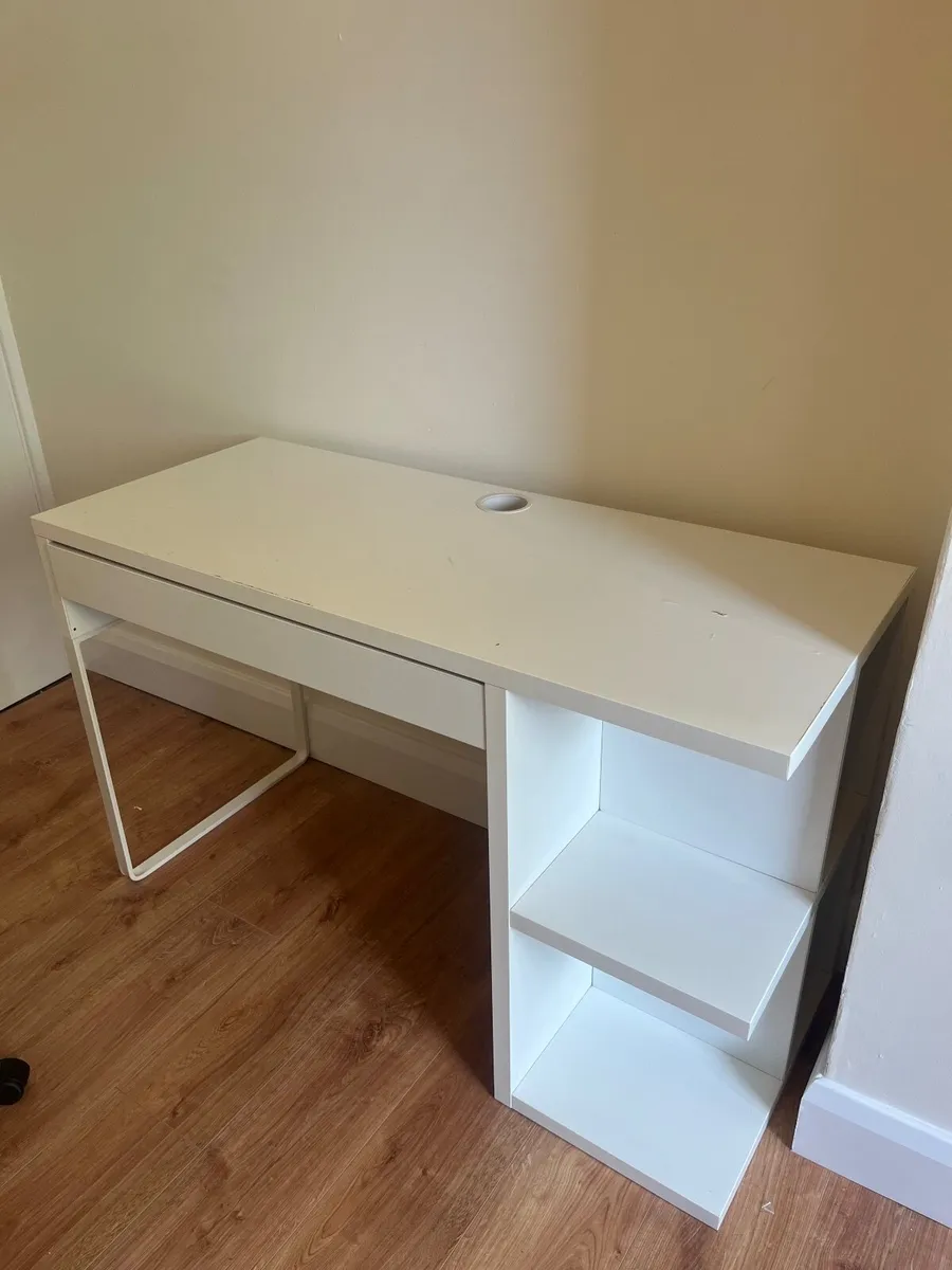 White Desk with Built-in Shelving - Image 1