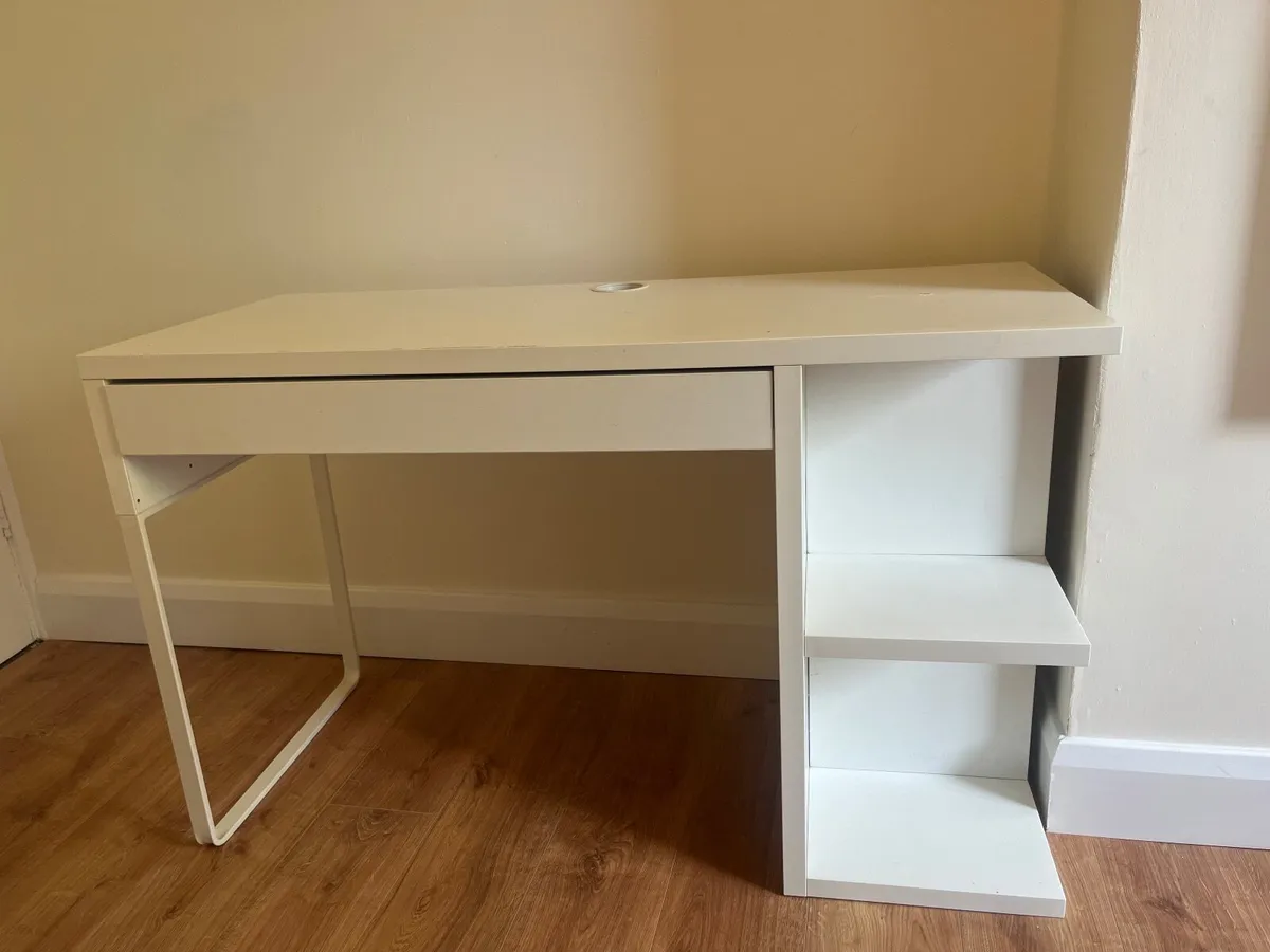 White Desk with Built-in Shelving - Image 4