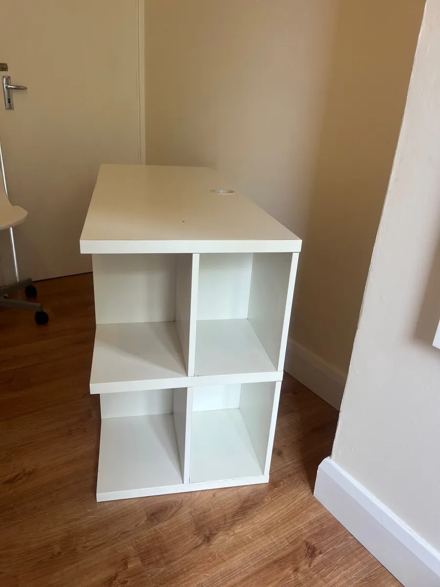 White Desk with Built-in Shelving - Image 2