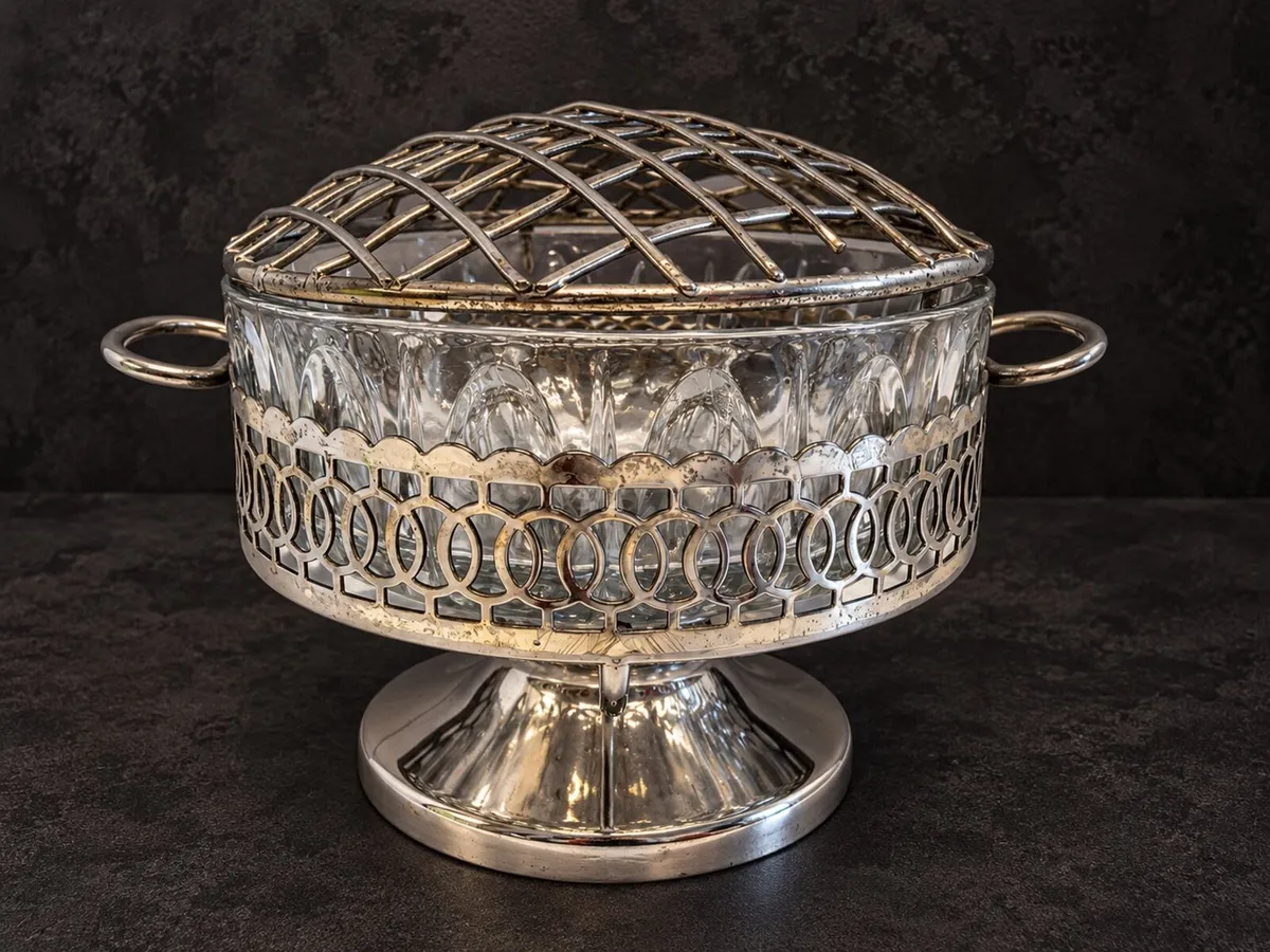 Vintage Glass Rose Bowl & Flower Arranger - Image 2