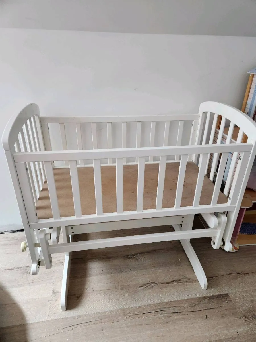 Cot - white wooden baby crib