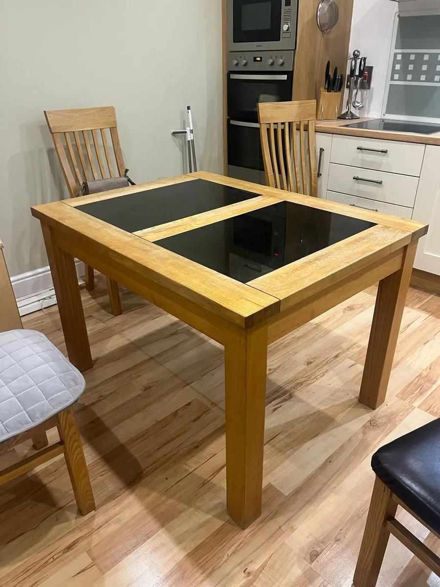 Solid Oak & Marble Extendable Table with 4 Chairs - Image 1