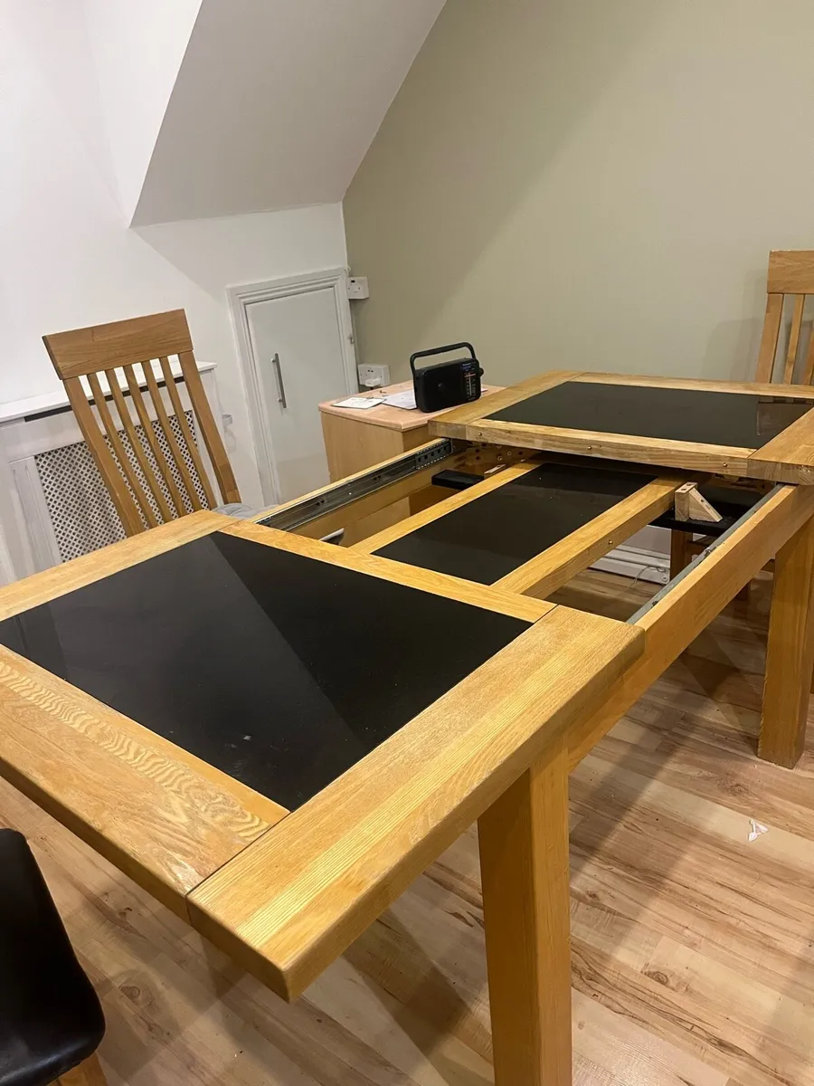Solid Oak & Marble Extendable Table with 4 Chairs - Image 2