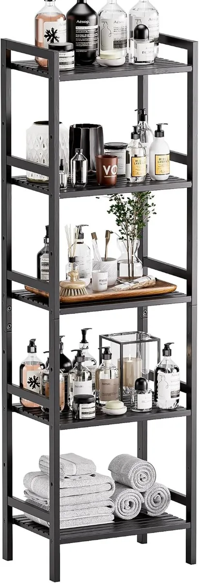 Bamboo Bookshelf 5-Tier Skinny Bookcase - Image 1