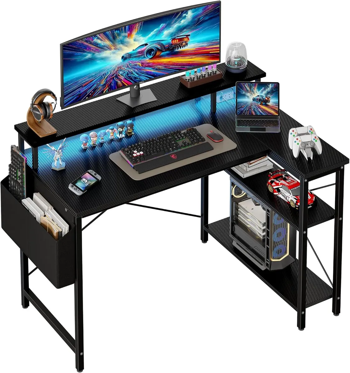 Reversible L-Shaped Gaming Desk with Power Sockets - Image 1