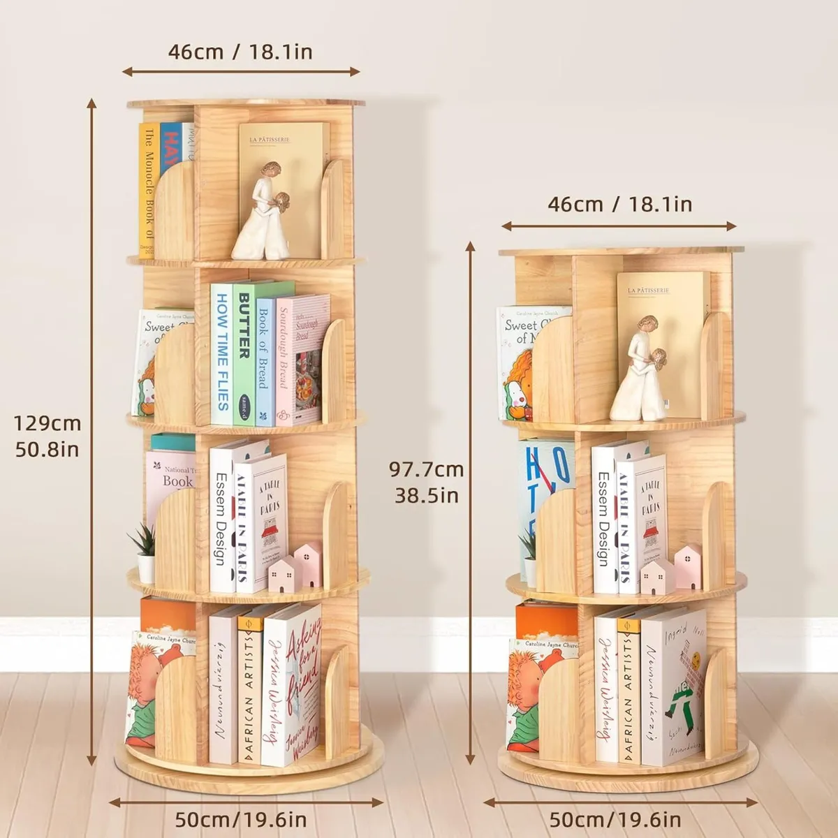 Solid Wood Rotating Bookshelf 3 Tier Children's - Image 2