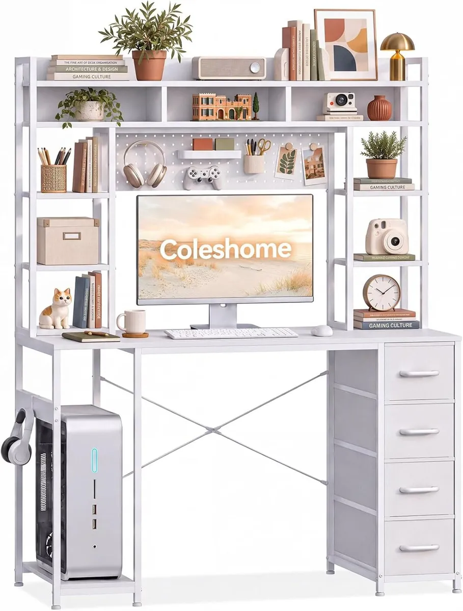 Computer Desk with Drawers Display Shelves - Image 1