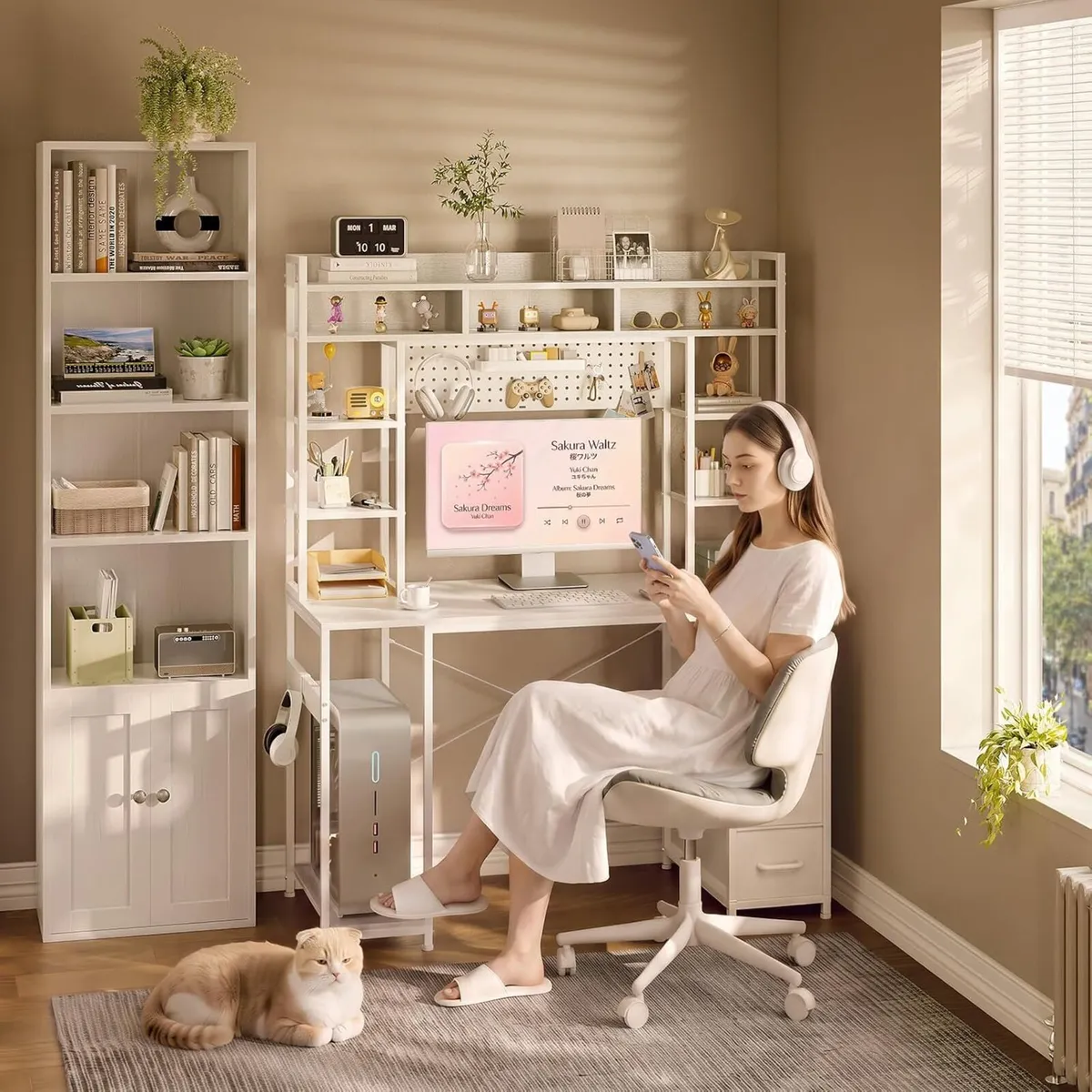 Computer Desk with Drawers Display Shelves - Image 2