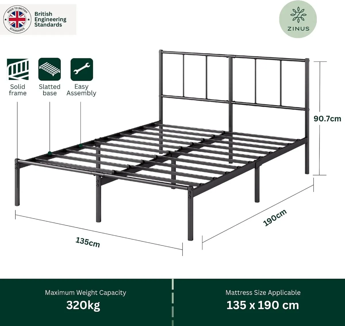 Bed Frame with Headboard 14'' Height Metal Base - Image 2