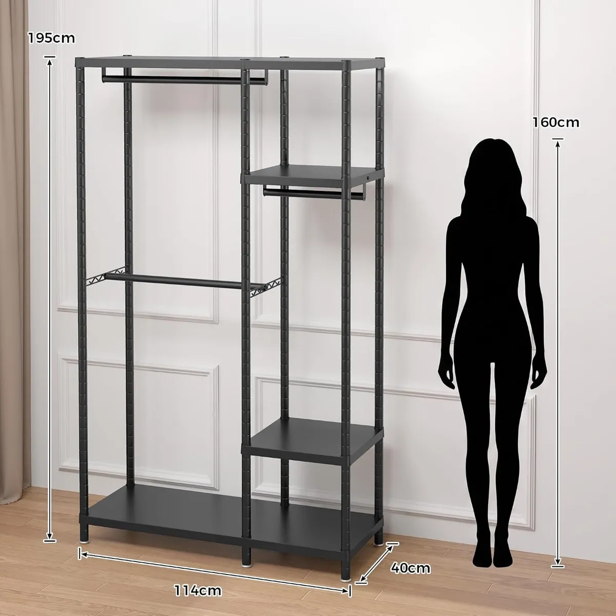 Clothes Rail 195CM Tall Metal Open Wardrobe - Image 3